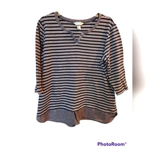 CHRISTOPHER & BANKS size XL top. Blue with white stripes. 3/4 sleeves
